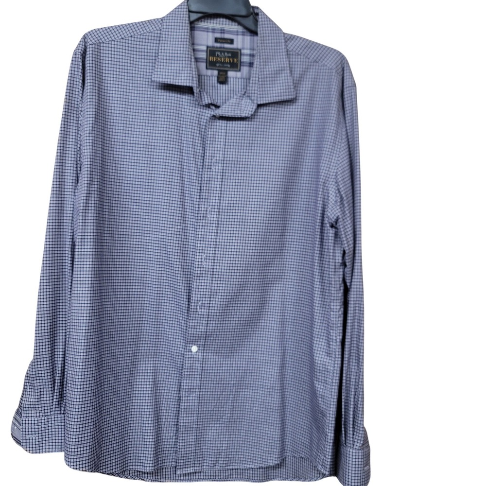 Jos A Bank Reserve Mens 2XLT Tailored Fit Blue Micro Check Cotton Shirt